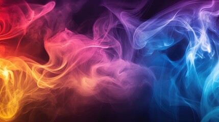 Poster - Vibrant swirls of multicolored smoke against a dark background, creating an ethereal and dynamic abstract effect with rich hues blending together.