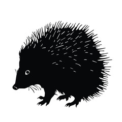 Poster - Silhouette of a spiky hedgehog in profile on a white background.