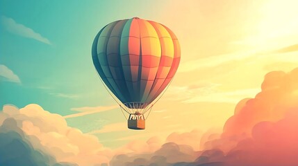 Canvas Print - Hot Air Balloon Soaring Through Clouds at Sunset