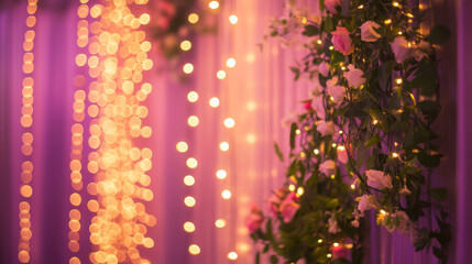 Pretty lights on the wall of a wedding hall.