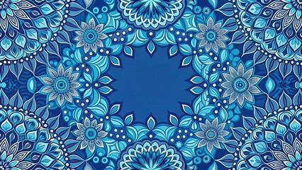 Poster - Blue pattern design with intricate floral and geometric shapes, blue, pattern, design, intricate, floral, geometric