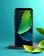 android mobile mockup with beautiful display of 3D leave  wallpapers