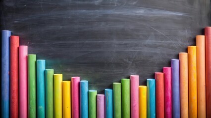Poster - Colorful chalk sticks in various sizes on a blackboard, chalk, colorful, large, sticks, blackboard, education, school