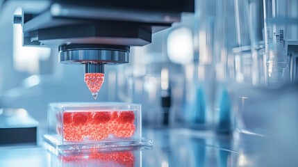 Poster - Laboratory Equipment Dispensing Red Tissue-Like Material
