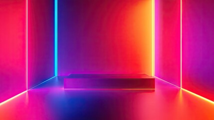 Sticker - Bold neon gradient background with electric colors, ideal for tech product photography, blending vibrant hues for a futuristic and sleek presentation.