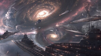 Poster - Space Fleet in a Cosmic Whirlpool