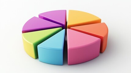 Fototapete - A colorful 3D pie chart with multiple segments, each section raised slightly to emphasize data distribution, set against a clean white background.