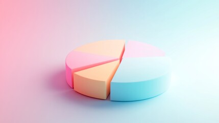 Poster - A creative 3D pie chart in pastel colors, each segment slightly tilted for emphasis, set against a soft gradient background, representing data visualization in a minimalistic design