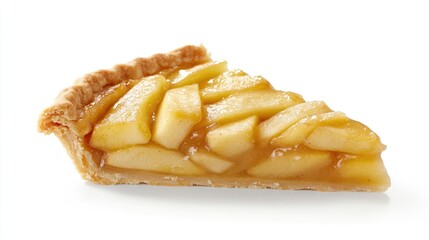 Wall Mural - Delicious slice of apple pie with a buttery, flaky crust on a clean white background, capturing the essence of a classic dessert