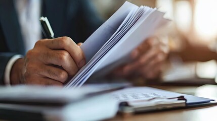Poster - Close-up of a Person's Hand Holding and Reviewing Documents