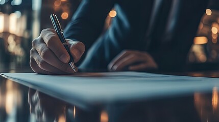 Poster - Close-up of a Hand Writing with a Pen on a White Paper