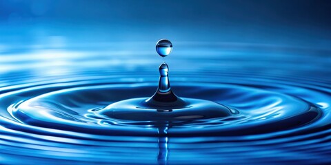 Poster - Droplet falling in blue water, droplet, blue, water, splash, ripple, liquid, clean, purity, nature, refresh,fresh