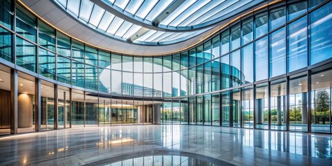 Fototapete - Contemporary modern glass building with curved walls and ceiling, view from inside, glass, building, modern, contemporary