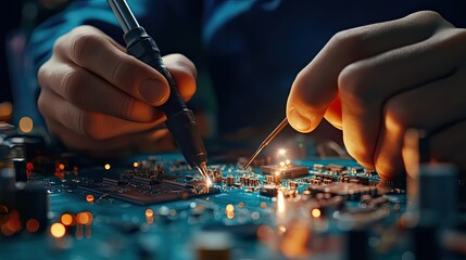 Poster - Close-up of Hands Soldering a Circuit Board