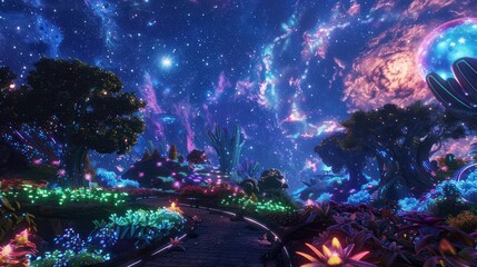 Poster - Enchanted Forest Under a Starry Sky