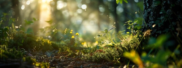 Wall Mural - Forest Floor with Sunlight and Small Plants