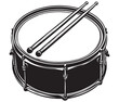 © Md.Riaz - A black and white drawing of a drum icon drum and drumsticks