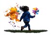 © Aventurine - A child running with a pinwheel, watercolor breeze of joy and playfulness