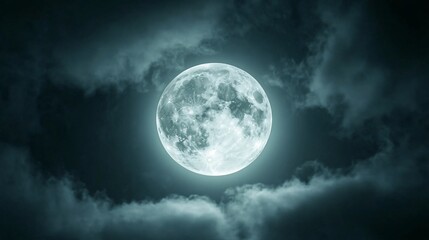 Wall Mural - full moon shining on cloudy night sky background.