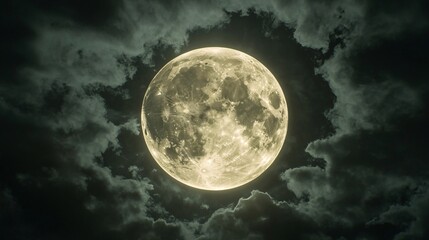 Wall Mural - full moon shining on cloudy night sky background.