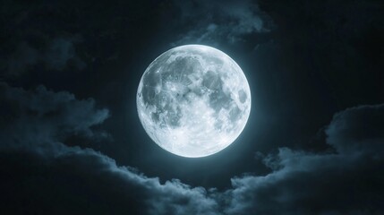 Wall Mural - full moon shining on cloudy night sky background.