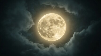 Wall Mural - full moon shining on cloudy night sky background.