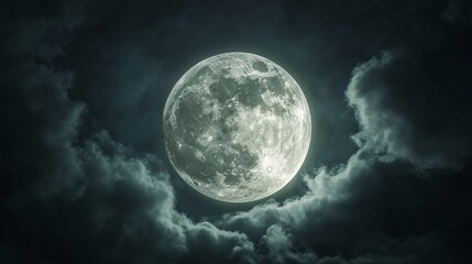 Wall Mural - full moon shining on cloudy night sky background.