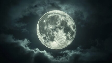 Wall Mural - full moon shining on cloudy night sky background.