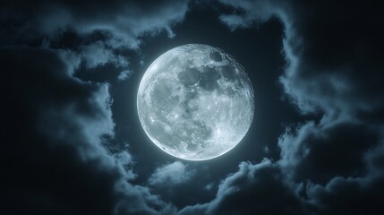Wall Mural - full moon shining on cloudy night sky background.