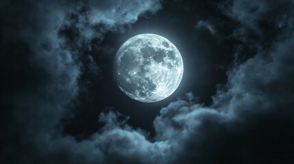 Wall Mural - full moon shining on cloudy night sky background.