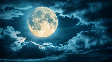 Wall Mural - full moon shining on cloudy night sky background.