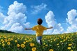 © Aventurine - Child running through a field of wildflowers, watercolor joy and freedom