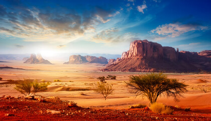 Artistic concept of painting a beautiful landscape of wild desert nature, background 