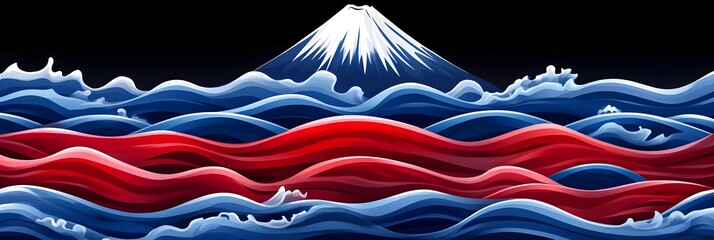 Wall Mural - Abstract waves with Mount Fuji