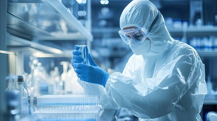 Poster - Scientist in Protective Gear Filling Test Tubes in a Laboratory