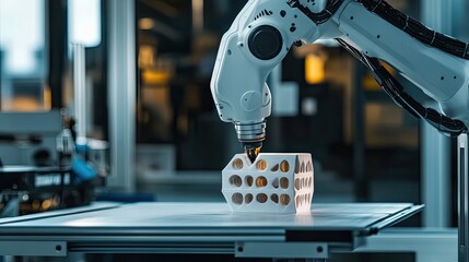 Poster - Robotic Arm 3D Printing a White Lattice Structure