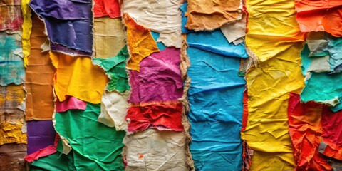 Poster - Colorful ripped torn grunge posters background on creased crumpled paper backdrop surface for a unique placard design
