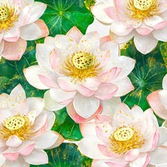 Sticker - Pink and White Lotus Flower with Green Leaves and Gold Glitter