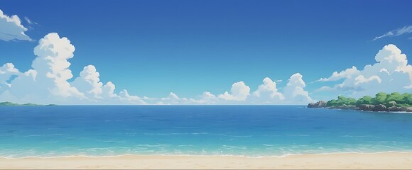 Wall Mural - beauty landscape of quiet beach background with anime style