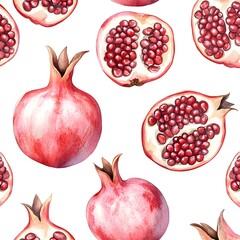 Canvas Print - Watercolor Seamless Pattern with Pomegranates