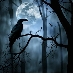 Free photo animal in spooky forest under moonlight