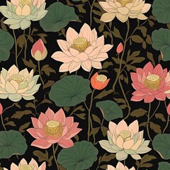 Sticker - Water Lily Flower Seamless Pattern