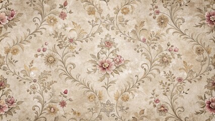 Aufkleber - Vintage cement texture with delicate floral design seamless pattern background