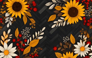 Canvas Print - Autumn Flowers on a Dark Background