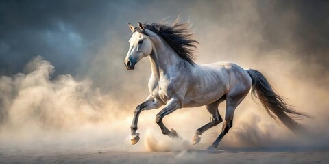 Naklejka na meble Andalusian horse gracefully emerges from misty surroundings