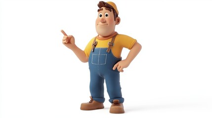 3Drendered man in overalls signaling that further progress is impossible isolated on a white background
