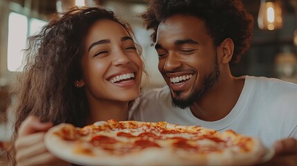 Couple Sharing Pizza and Laughing Together