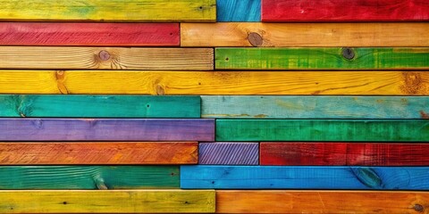 Aufkleber - Vibrantly colored wooden planks stacked together