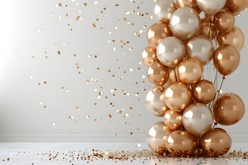 Gold podium with balloons and gifts marks special events.