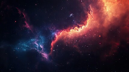 Poster - A cosmic abstract background with swirling clouds of gas and dust in deep space, glowing with vibrant colors.